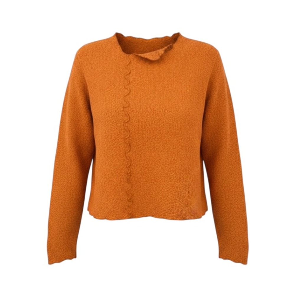 CMC Color Me Cotton OVERSIZE SWEATER Earthy Orange TINY RUFFLE Unique Neckline S